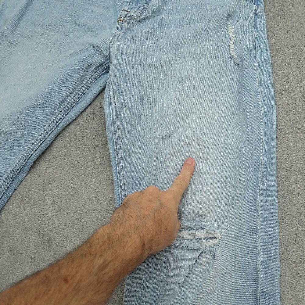 Tommy Jeans Mens Size 36x32 Blue Relaxed Straight Stretch Light Wash Distressed - Picture 3 of 16